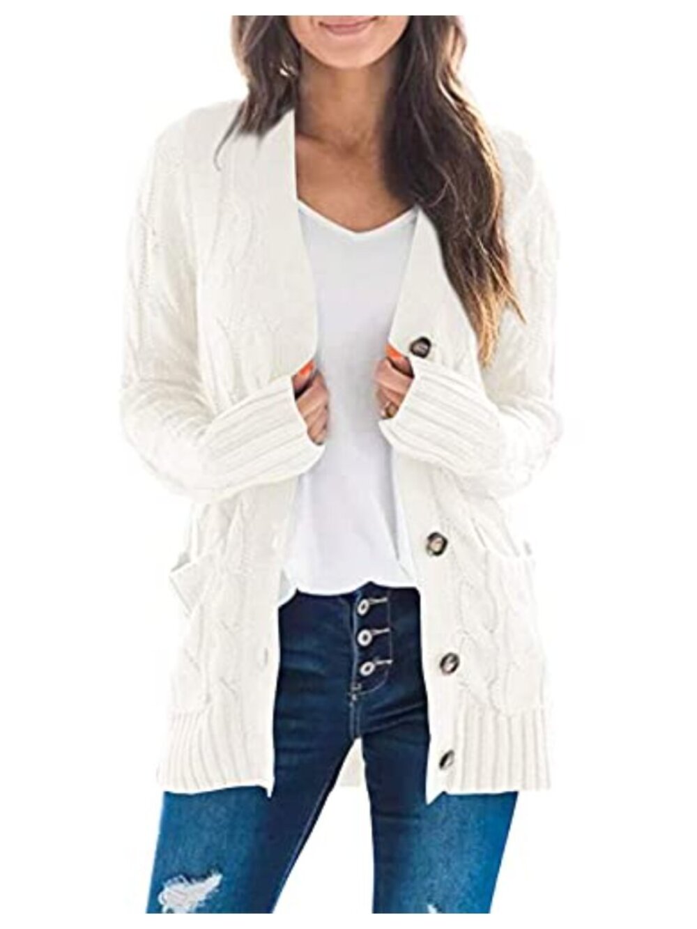 Soft Knit Button Down Cardigan Long Sleeve V-Neck Lightweight
